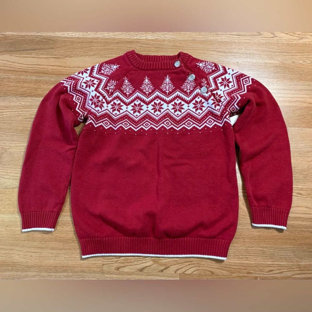 Gymboree Boys Christmas Holiday Sweater Red Snowflake Nordic Size 12 Cotton